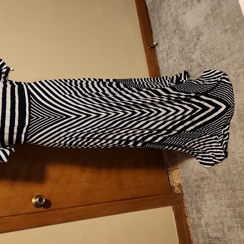 BANANA REPUBLIC: Navy & White Striped Maxi Dress Size L - Picture 4 of 9